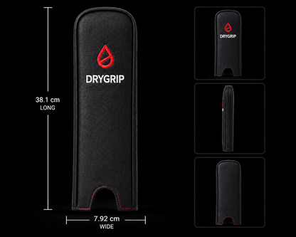 Black DryGrip genuine leather golf grip cover with red trim