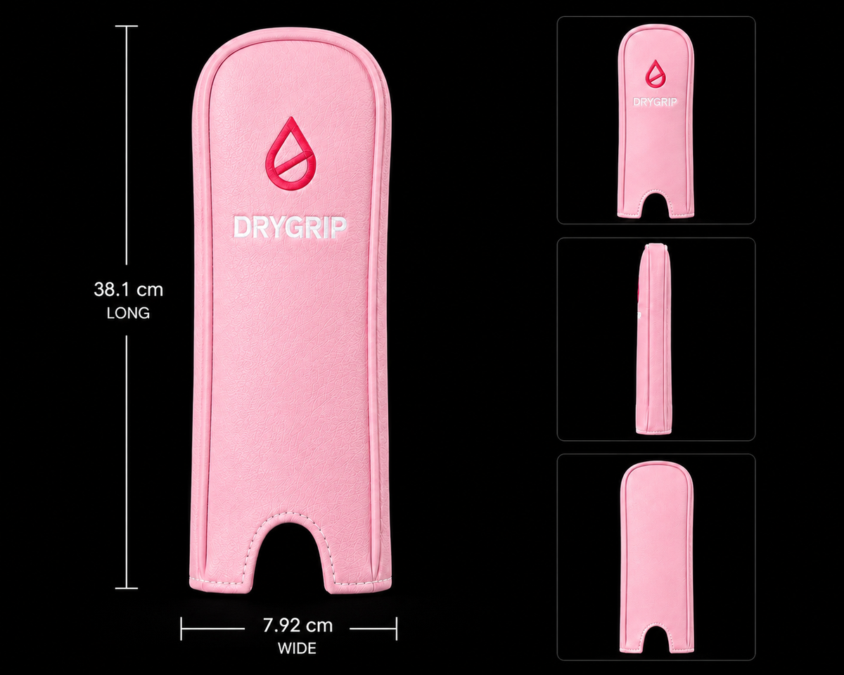 Pink DryGrip genuine leather golf grip cover with white trim