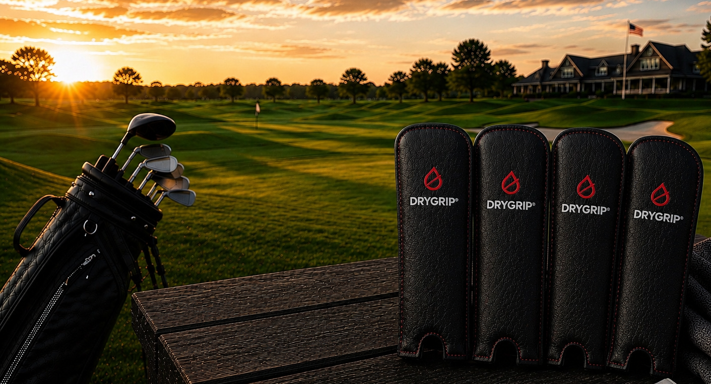 Four black DryGrip golf grip covers 