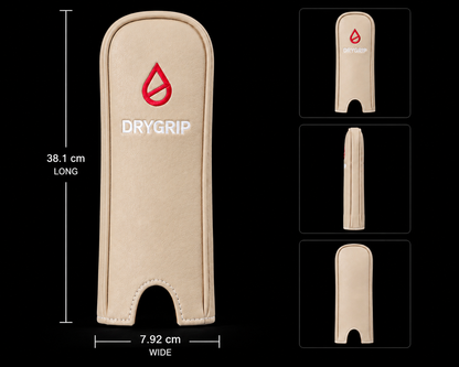 Beige DryGrip genuine leather golf grip cover with white trim